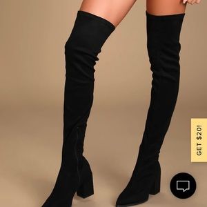 Lulu’s black over the knee thigh high boots.
